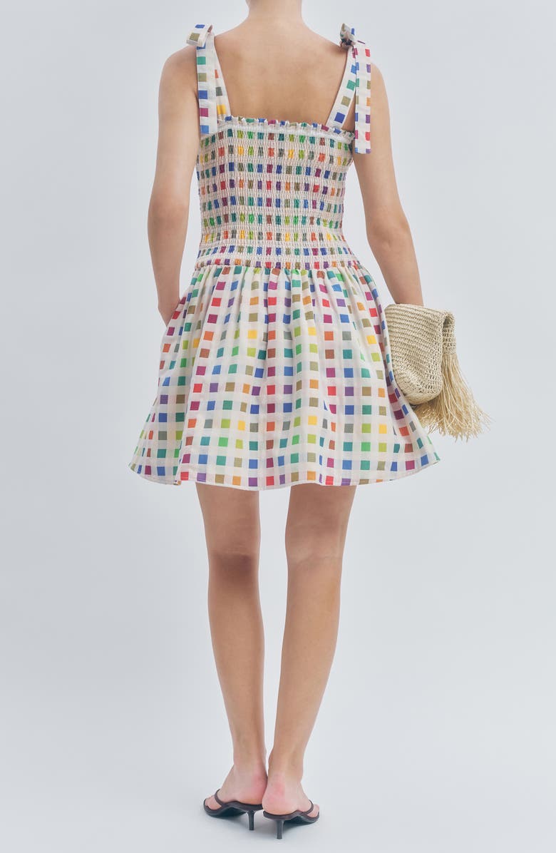 MAUDE CLUB Estella Multicolor Dot Smocked Tie Shoulder Dress, Alternate, color, Rainbow Grid