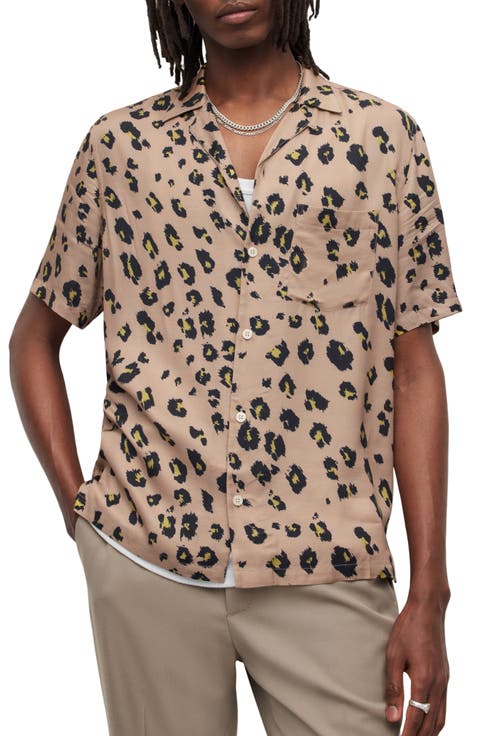 Manado Leopard Print Short Sleeve Button-Up Shirt