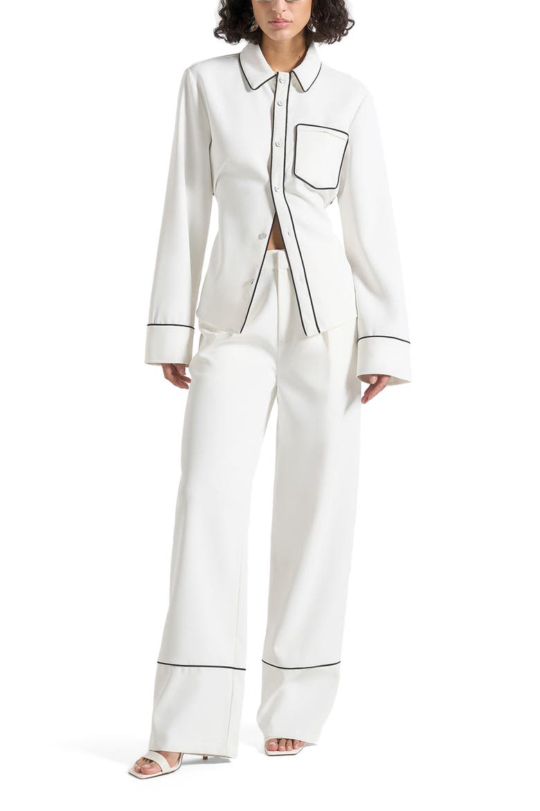 Mina Contrast Piped Pleated Trousers, Alternate, color, White/Black
