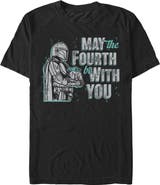 Star Wars: The Mandalorian Men's Distressed Mando And Grogu May The Fourth Short Sleeve Graphic T-Shirt