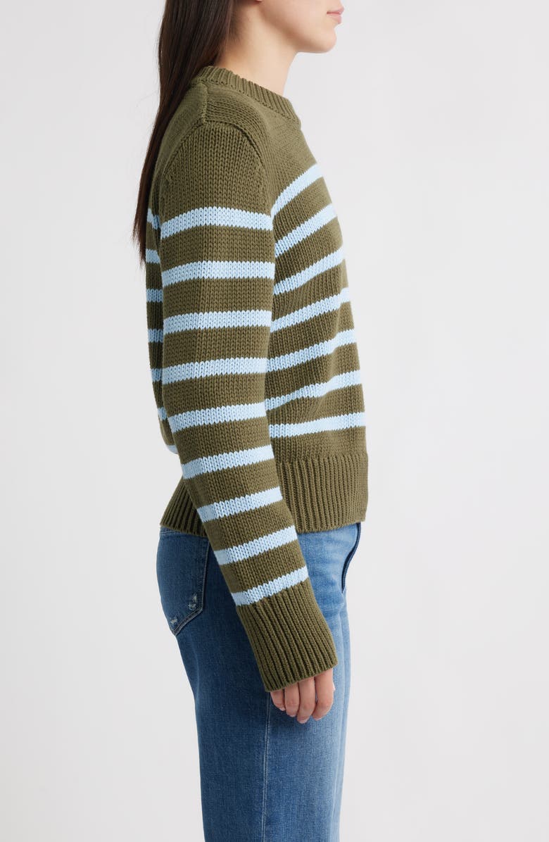 Rails Alise Stripe Cotton Crewneck Sweater, Alternate, color, Olive Sky Stripe