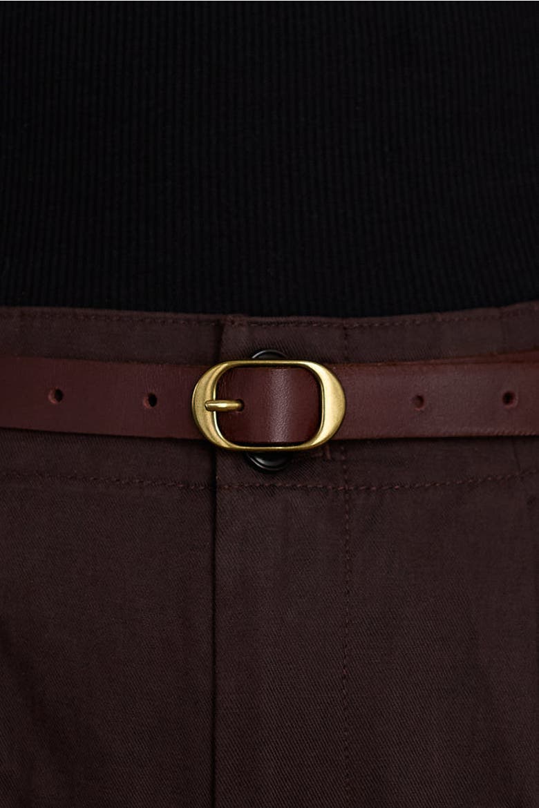 Oval Buckle Leather Belt 18mm, Alternate, color, Brown and Brass