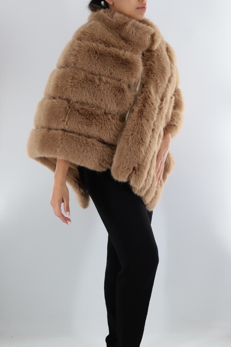 Faux Fur Poncho, Alternate, color, Camel