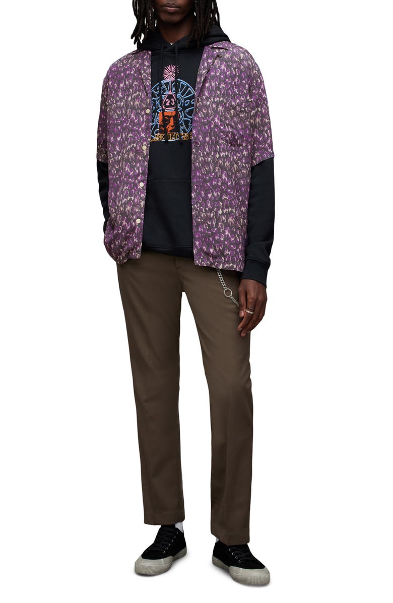 AllSaints Ikuma Relaxed Fit Floral Camp Shirt, Alternate, color, Jet Black