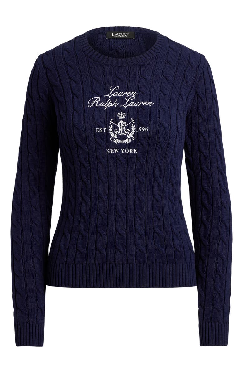 Lauren Ralph Lauren Cable Knit Embroidered Sweater, Alternate, color, Refined Navy Blue