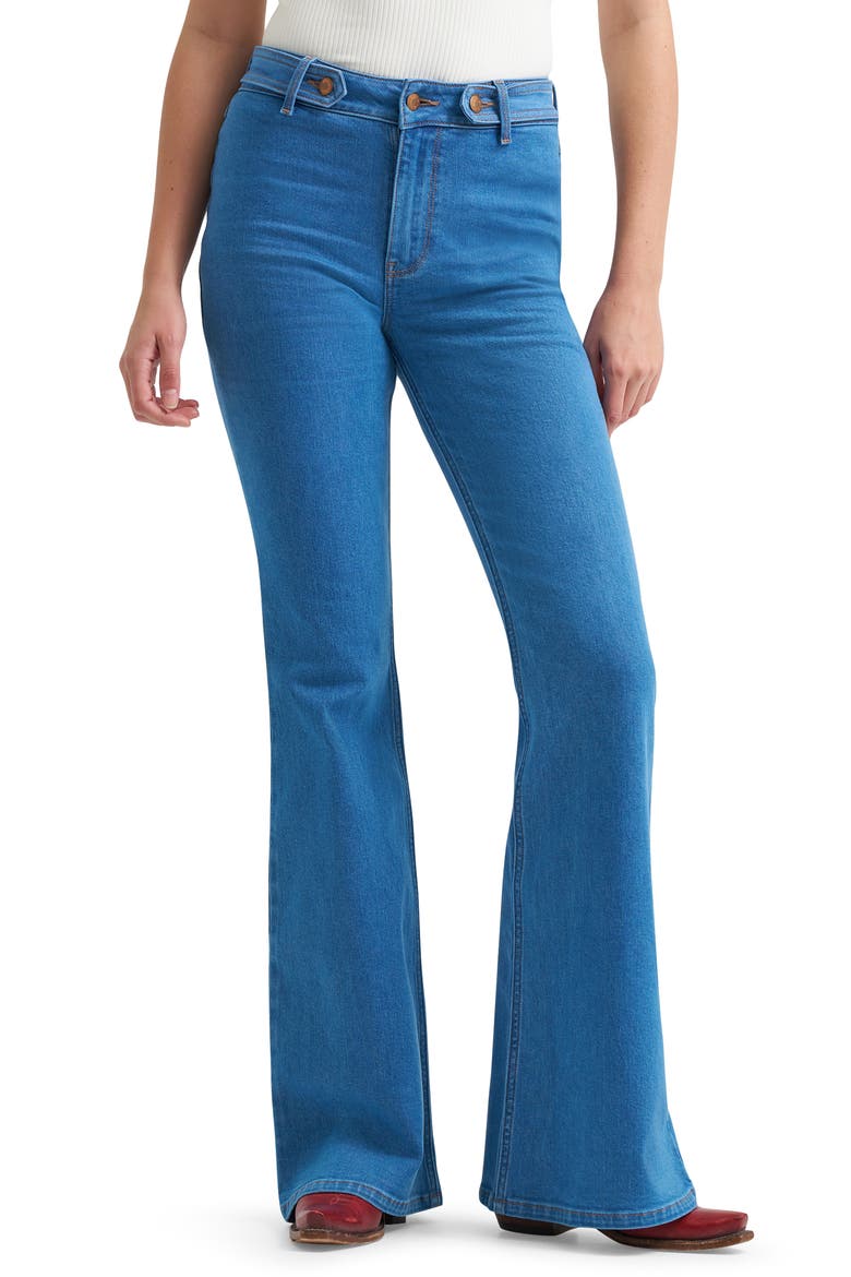 Belted Flare Jeans, Main, color, TURQUIOSE