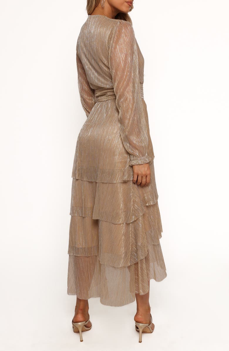 Petal & Pup Cybil Metallic Long Sleeve Tiered Midi Dress, Alternate, color,