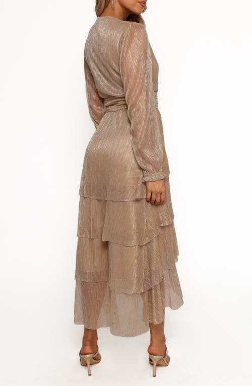 Petal And Pup Petal & Pup Cybil Metallic Long Sleeve Tiered Midi Dress In Brown