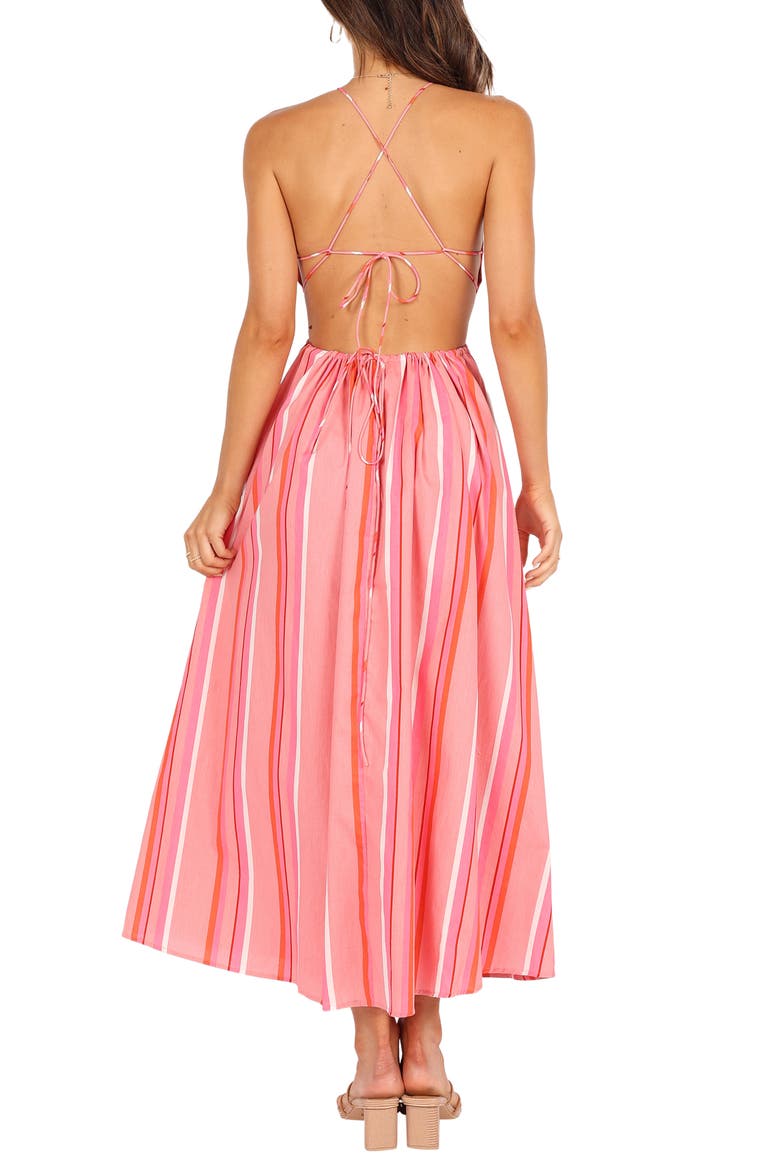 Madam Stripe Cutout Cotton Halter Dress, Alternate, color, PINK STRIPE