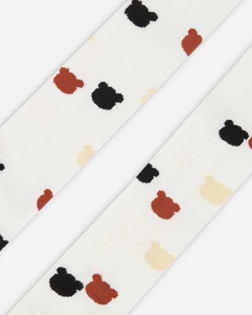 Deux Par Deux Knit Tights With Teddy Bear In White