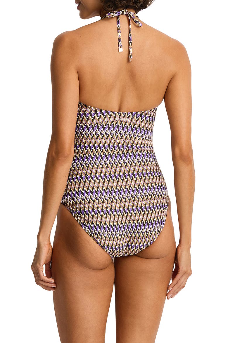 U-Bar Bandeau One-Piece Swimsuit, Alternate, color, COCOA