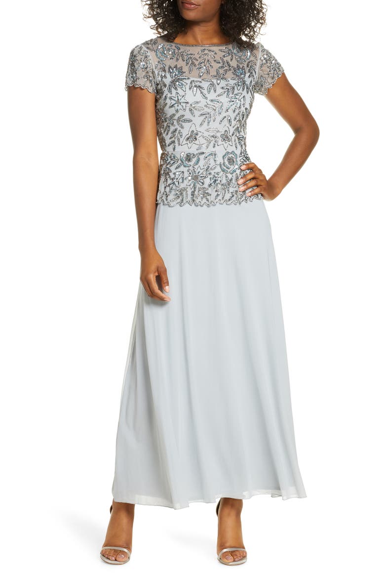Beaded Mesh Mock Two-Piece Gown, Main, color, ICE