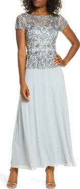 Pisarro Nights Beaded Mesh Mock Two-Piece Gown