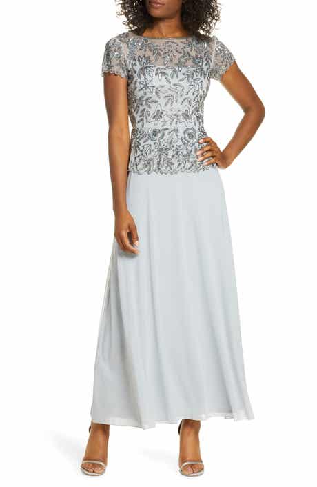 Beaded Mesh Mock Two-Piece Gown
