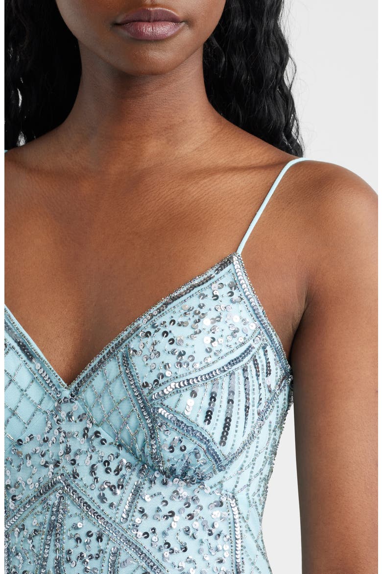 Beaded A-Line Gown, Alternate, color, AQUA