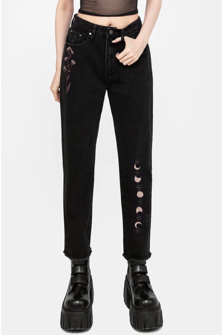 Griffinfly Distressed Denim Mom Jeans, Main, color, Black