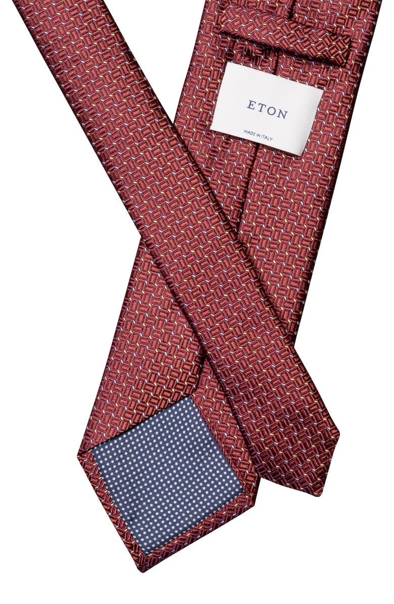 Eton Micro Geometric Silk Tie, Alternate, color, Medium Red