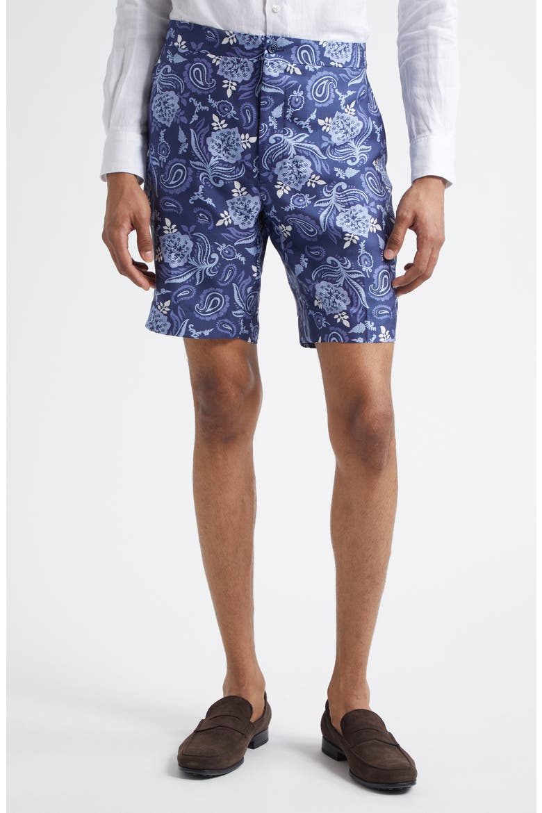 Hand Tailored Maiori Choppa Print Silk Shorts, Main, color, NAVY TONAL