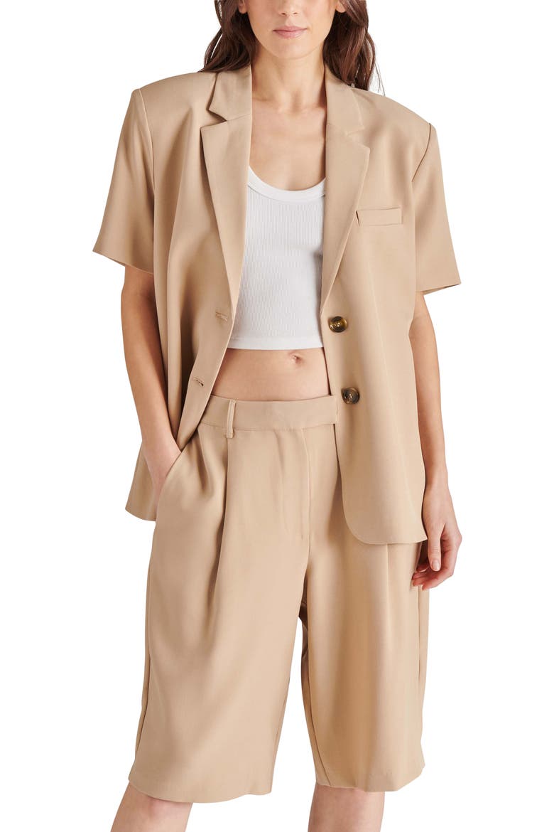 Tiara Short Sleeve Blazer, Alternate, color, KHAKI