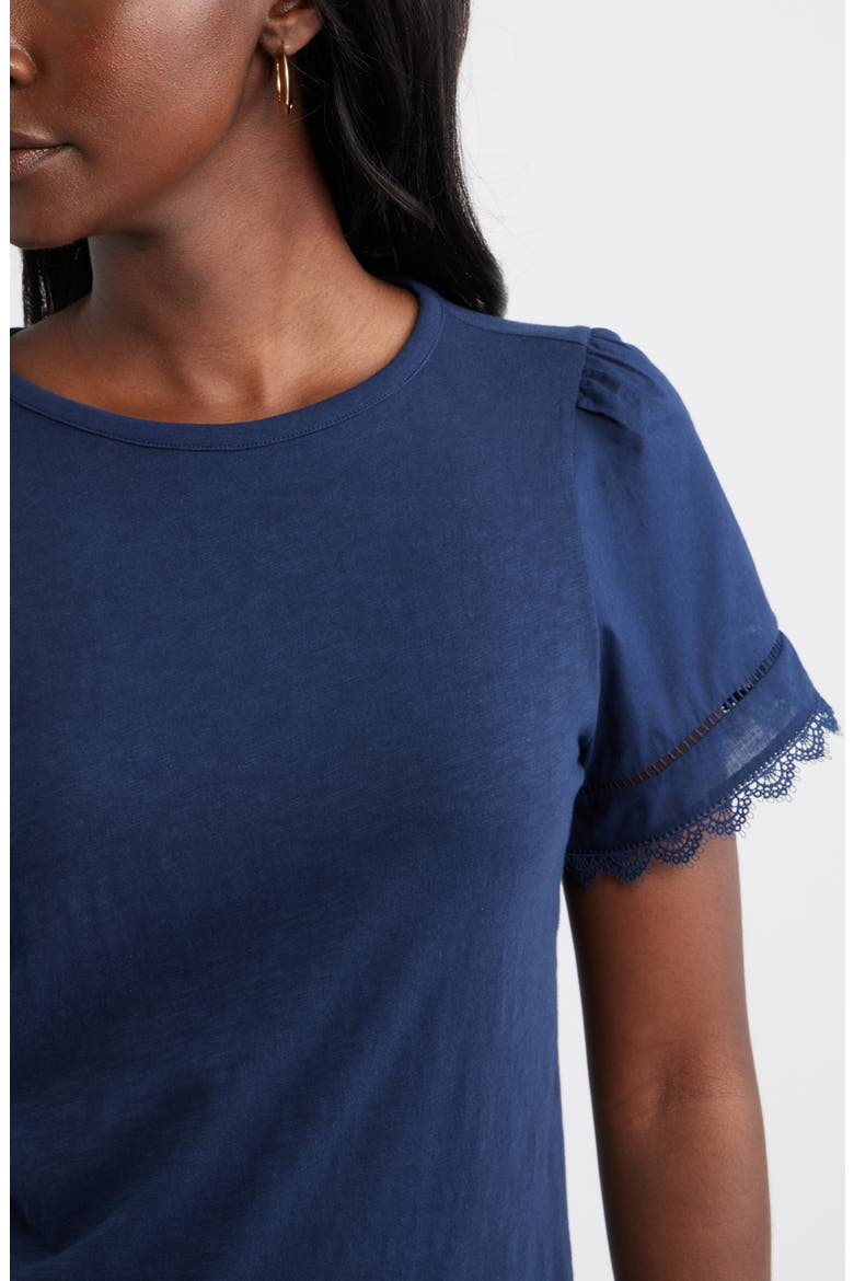 Mixed Media Lace Trim T-Shirt, Alternate, color, NAVY STILL