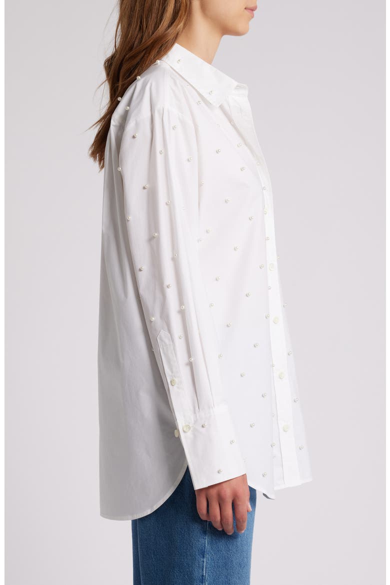 The Oversize Pearly Stud Organic Cotton Button-Up Shirt, Alternate, color, WHITE