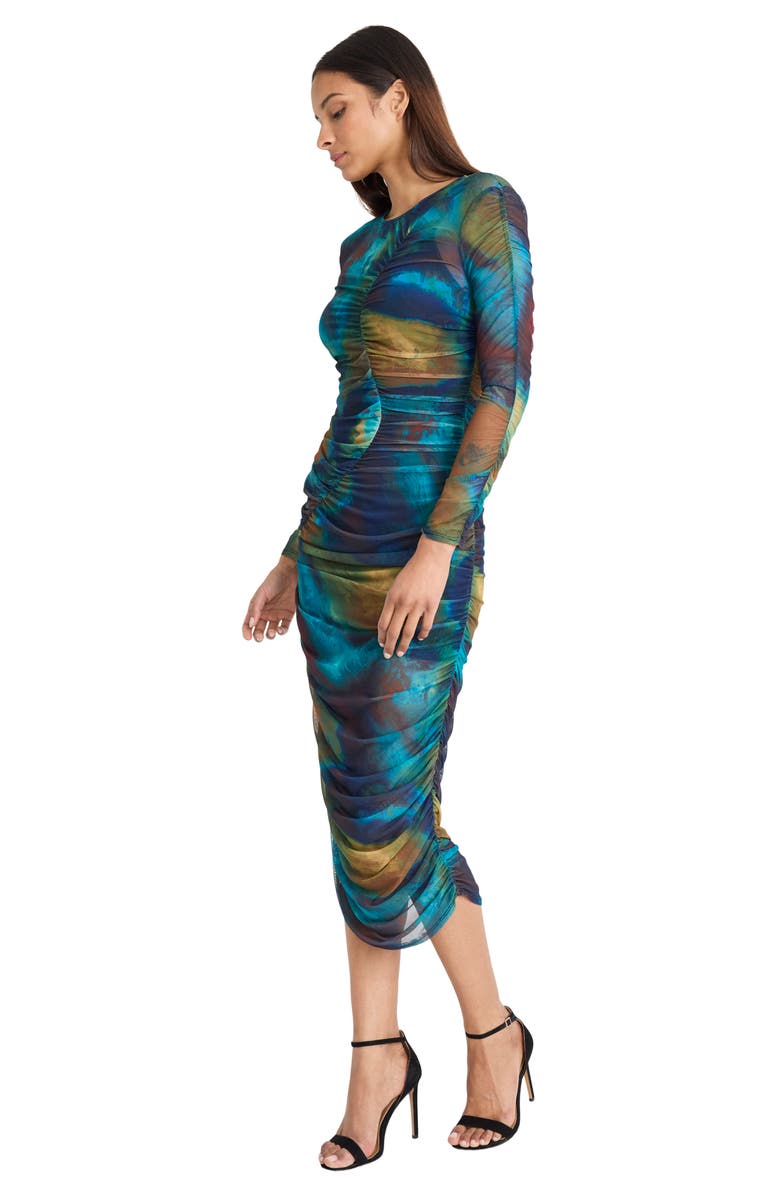 DONNA MORGAN FOR MAGGY Long Sleeve Mesh Dress, Alternate, color, Teal/ Spectrum Green