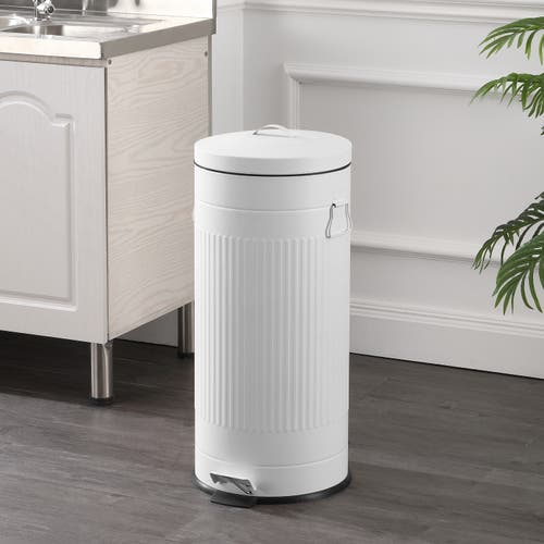 Happimess Theo Retro 8-gallon Step Trash Can With Soft-close Lid And Mini Trash Can In White
