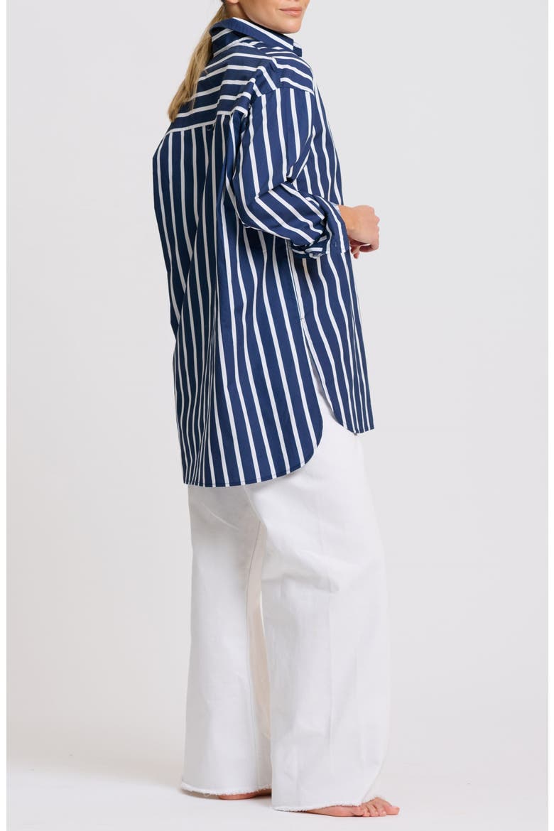Stripe Boyfriend Shirt, Alternate, color, NAVY THICK STRIPE