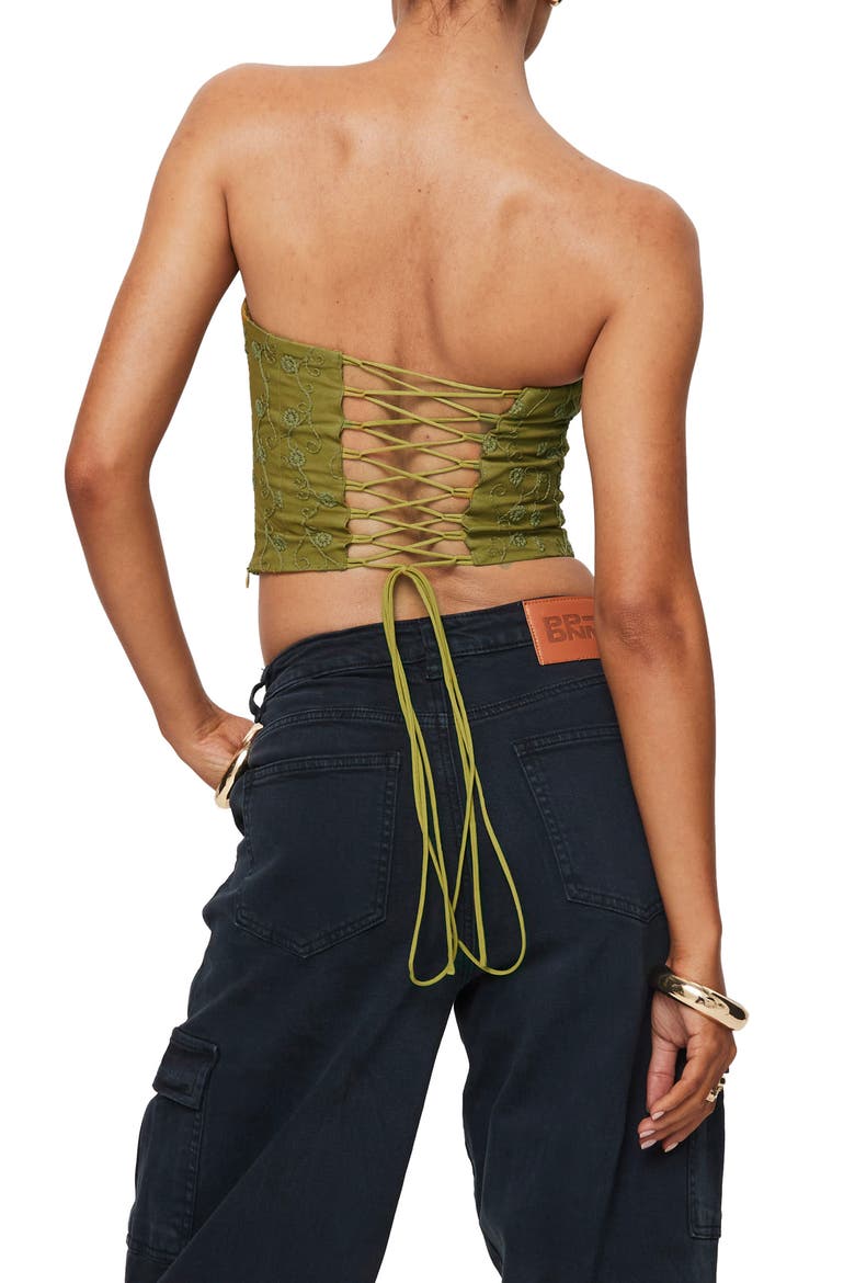 Field Daisies Embroidered Corset Top, Alternate, color, GREEN