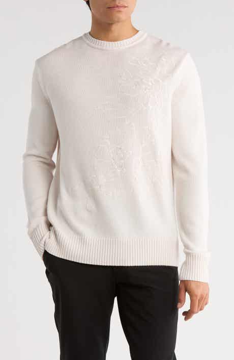 Bugatchi Embroidered Merino Wool Crewneck Sweater