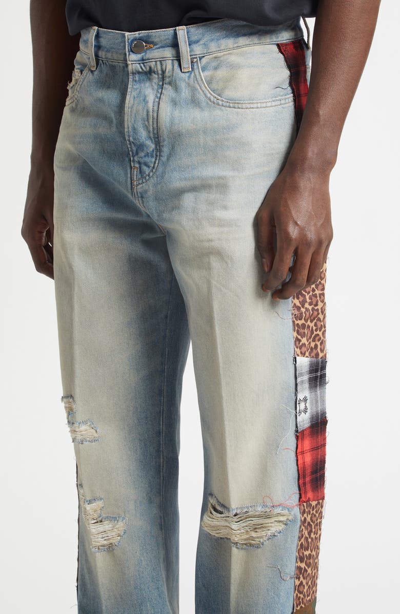AMIRI Patchwork Bootcut Jeans, Alternate, color, Driftwood Blue