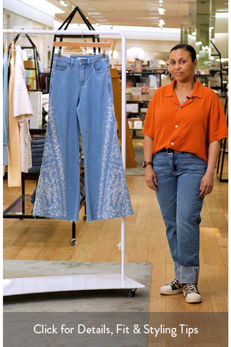 Embroidered High Waist Raw Hem Flare Jeans video