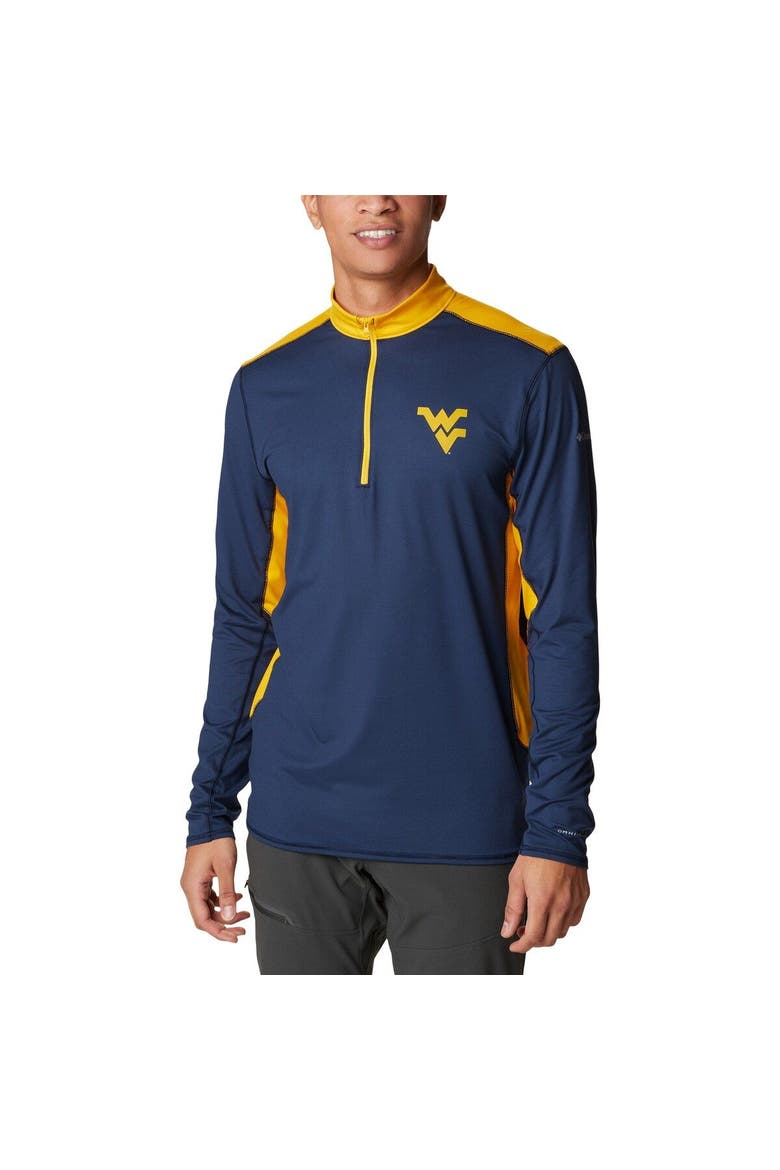 Men's Columbia Navy West Virginia Mountaineers Tech Trail™ Omni-Shade Quarter-Zip Top, Main, color, Navy