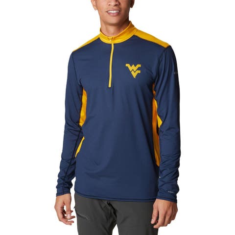 Men's Columbia Navy West Virginia Mountaineers Tech Trail™ Omni-Shade Quarter-Zip Top
