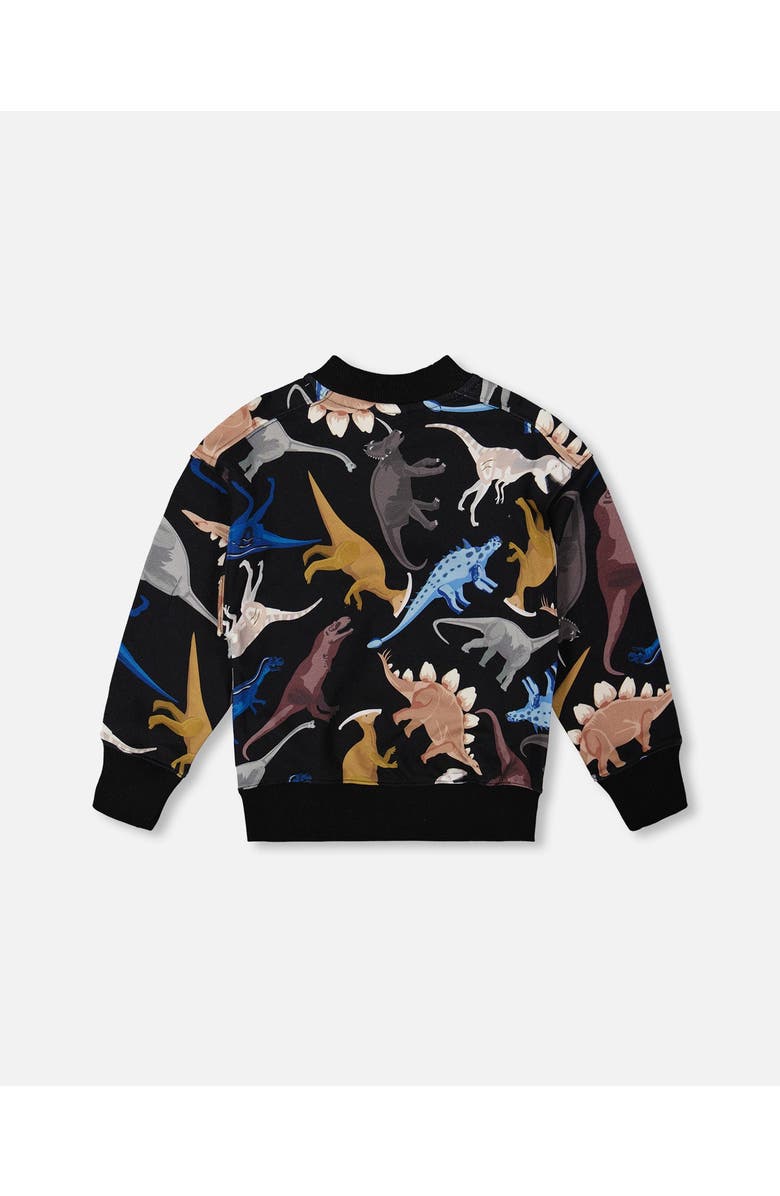 Deux par Deux Pullover Fleece Sweatshirt Dinosaur, Alternate, color, Black