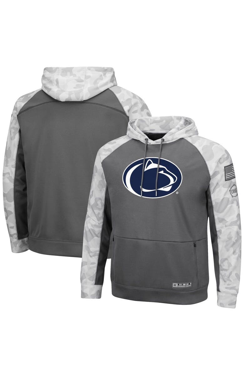 COLOSSEUM Men's Colosseum Gray/Arctic Camo Penn State Nittany Lions OHT Military Appreciation Tonal Raglan Pullover Hoodie, Alternate, color,