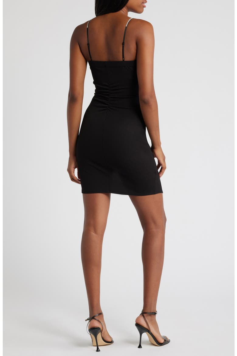 Rhinestone Strap Asymmetric Cocktail Dress, Alternate, color, BLACK