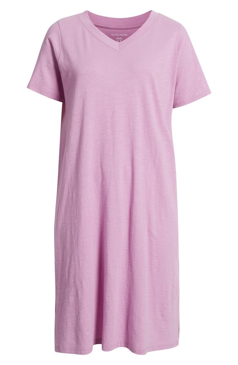 Eileen Fisher V-Neck Organic Cotton T-Shirt Dress, Alternate, color, French Lilac