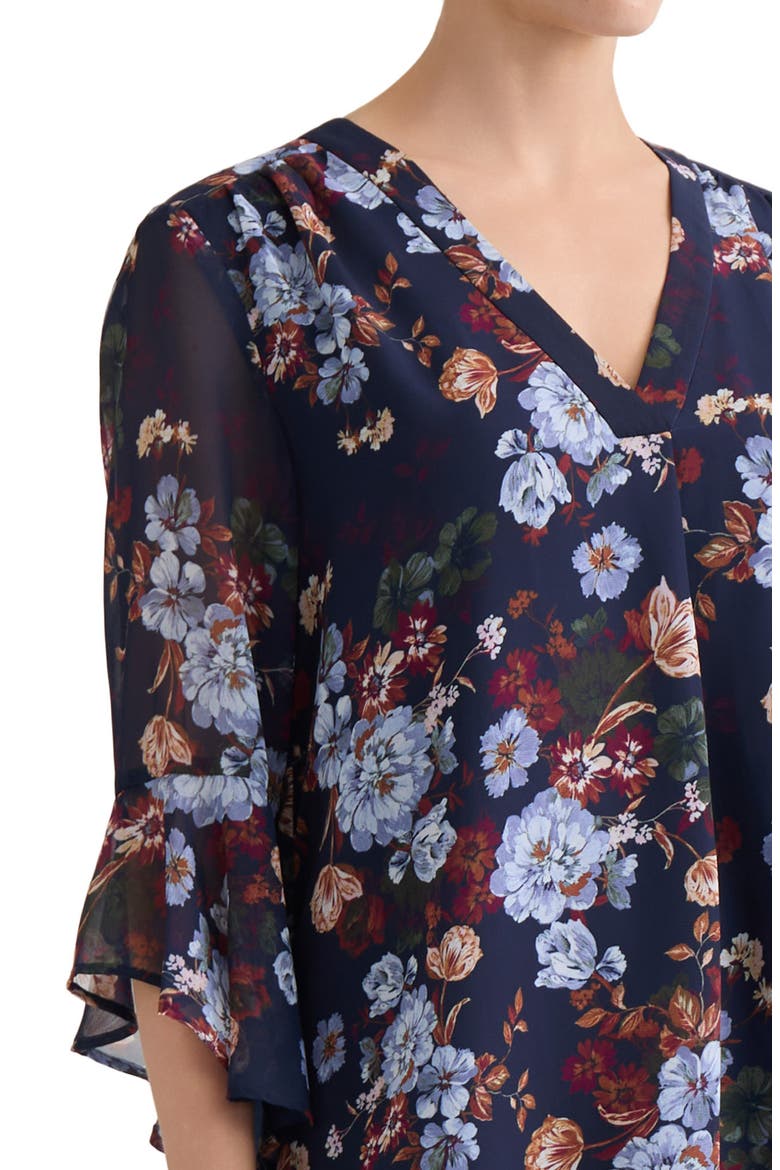 Petite Floral Flutter Sleeve Top, Alternate, color, PACIFIC NAVY MULTI