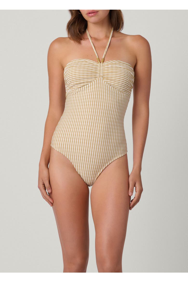 Metallic Seersucker Cinched Bandeau One Piece, Main, color, Multi