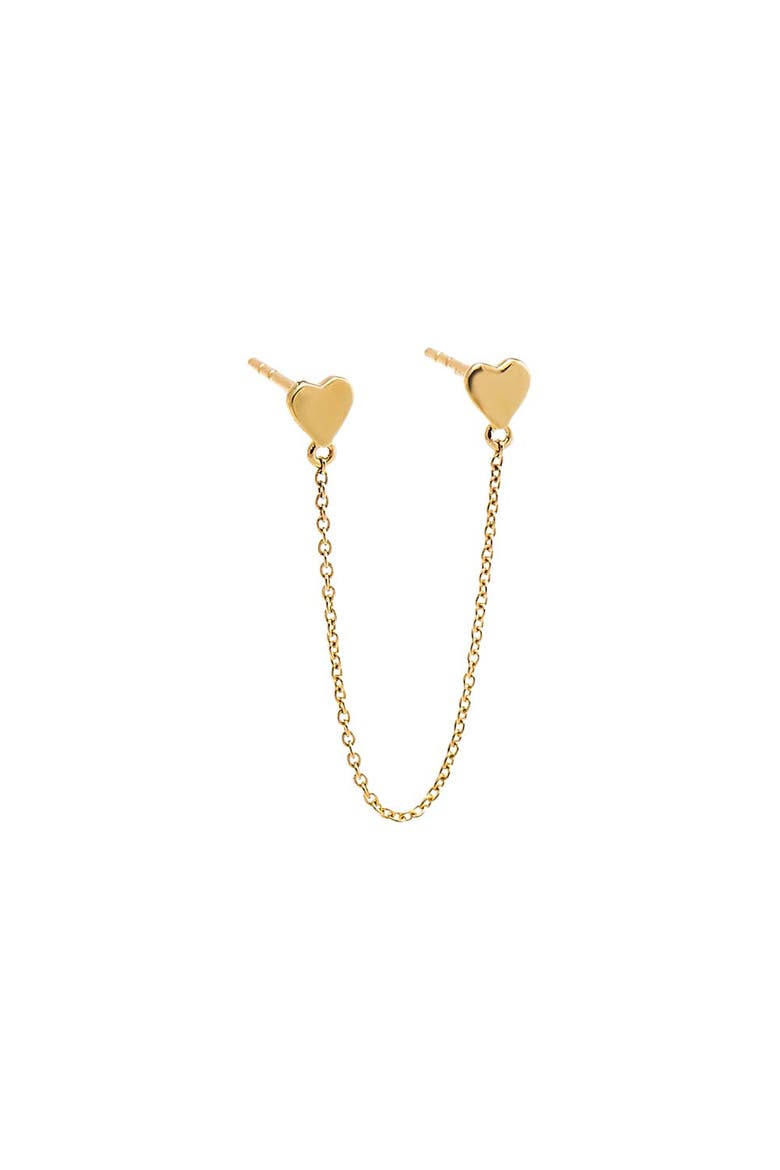 Solid Double Heart Chain Stud Earring 14K, Main, color, 14K Gold