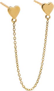 BY ADINA EDEN Solid Double Heart Chain Stud Earring 14K