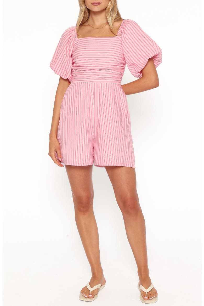 Clo Puff Sleeve Romper, Main, color, PINK STRIPE
