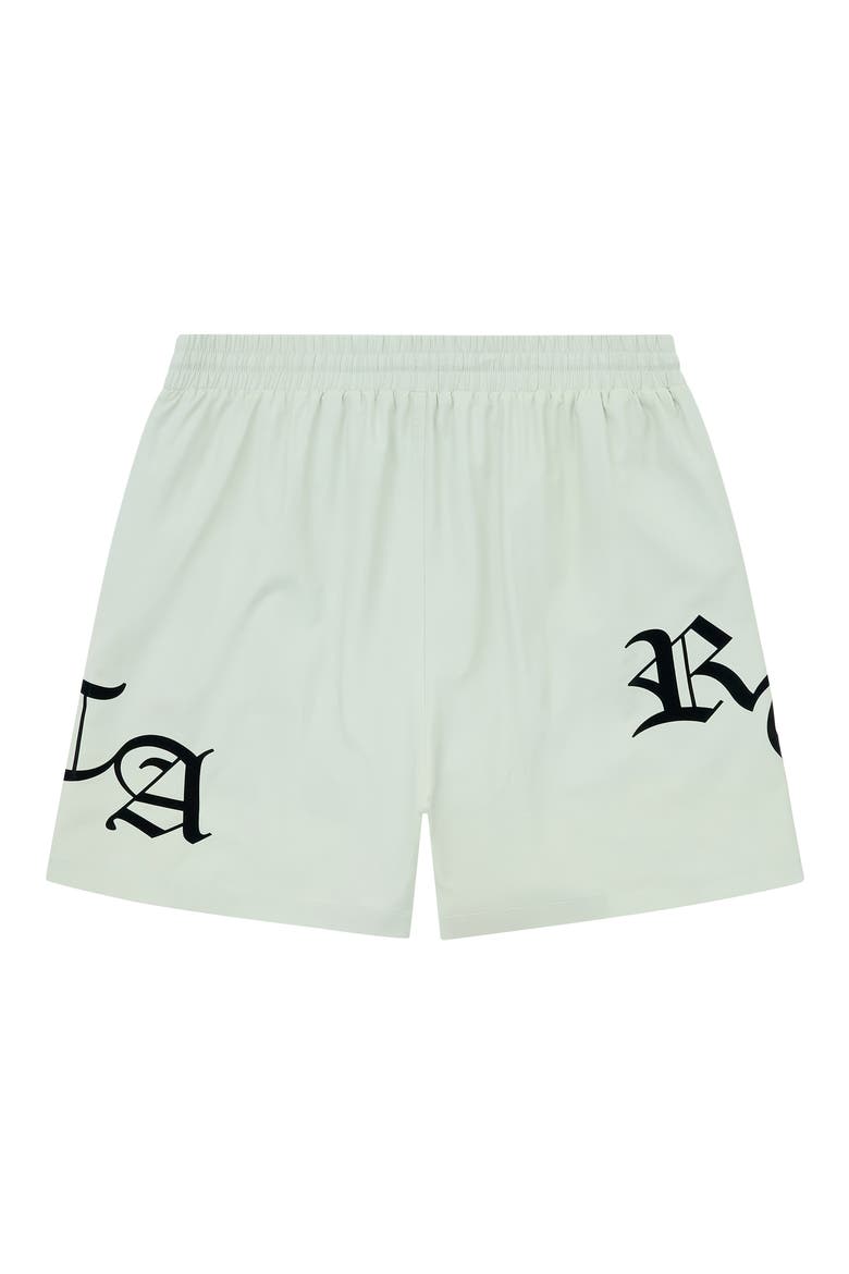 Mark Stretch Nylon Swim Trunks, Alternate, color, LIGHT TEAL OLD ENGLISH RTA