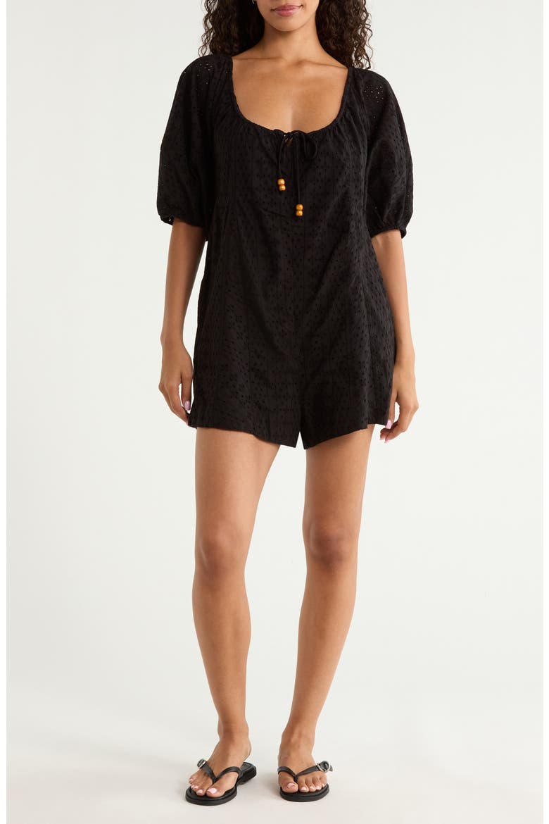 Tie Waist Cover-Up Romper, Main, color, BLACK