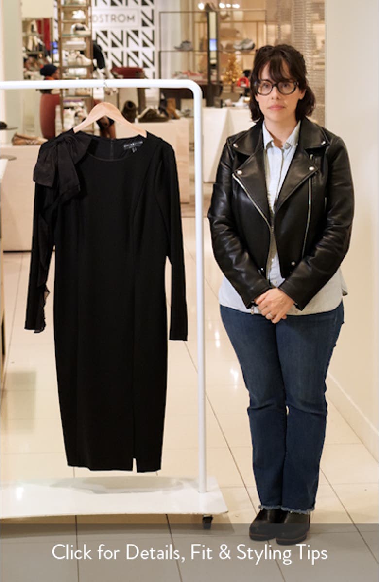 Ruffle Long Sleeve Crepe Sheath Cocktail Dress, sales video thumbnail