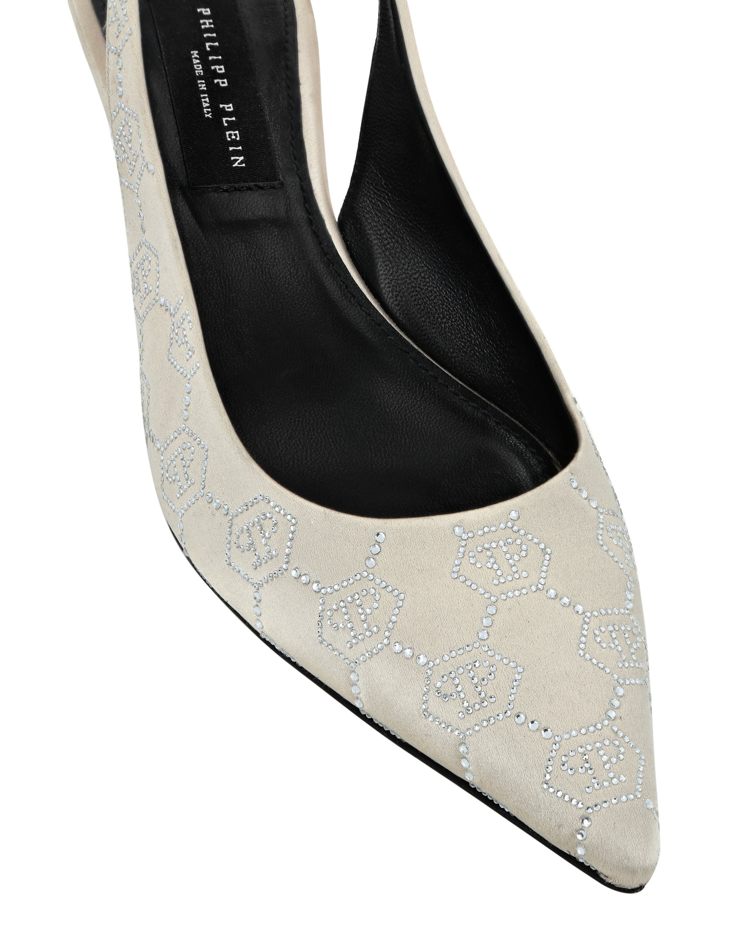 Satin Slingback Shoes Low Heels Monogram Strass Women, Alternate, color, beige