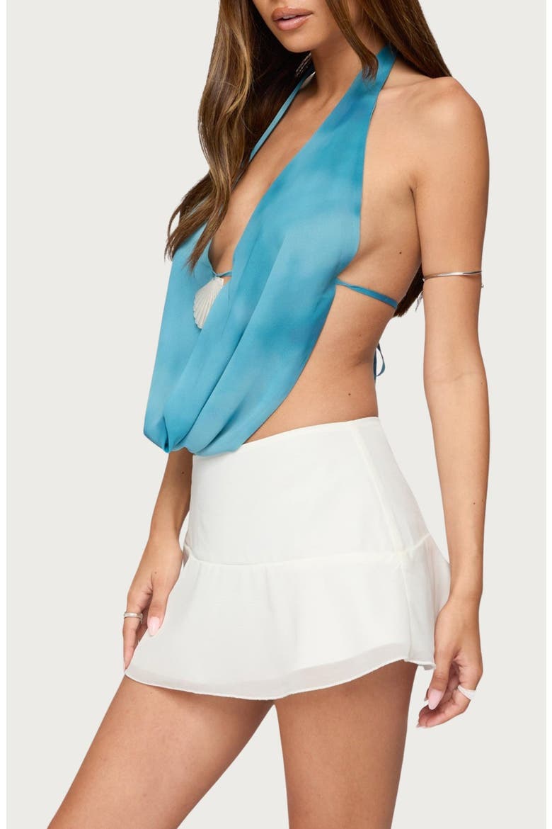 Seabound Plunge Neck Open Back Halter Top, Alternate, color, BLUE