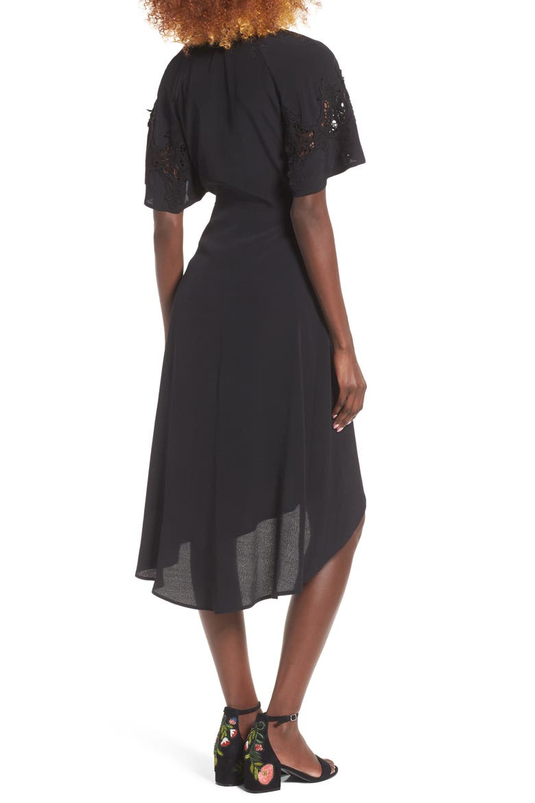 Crochet Sleeve Wrap Dress, Alternate, color, BLACK