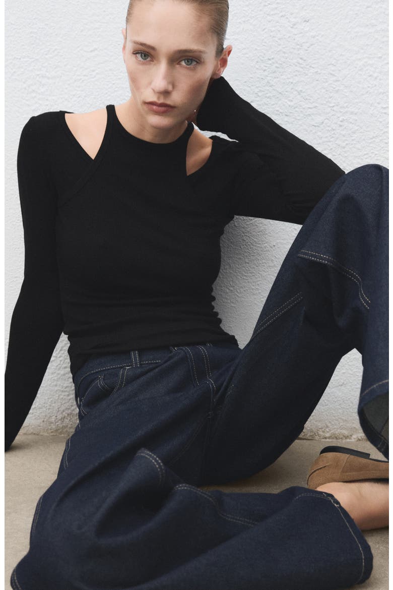 Layered Look Long Sleeve Rib T-Shirt, Alternate, color, BLACK